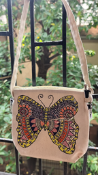 Hand-Painted Bohemian Butterfly Canvas Sling Bag