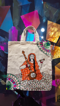 Hand-Painted Meera Bai Canvas Tote Bag | Artistic Indian Folk Art Shopping Bag