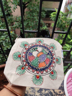 Hand-Painted Peacock Mandala Canvas Sling Bag | Artistic Ethnic Crossbody