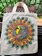 Hand-Painted Peacock Mandala Canvas Tote Bag | Artistic Daily Use Shopping Bag